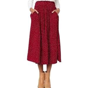 Cottagecore Prairie Midi Sz Small Skirt Red Polka Dot by EXLURA Pleated Pockets